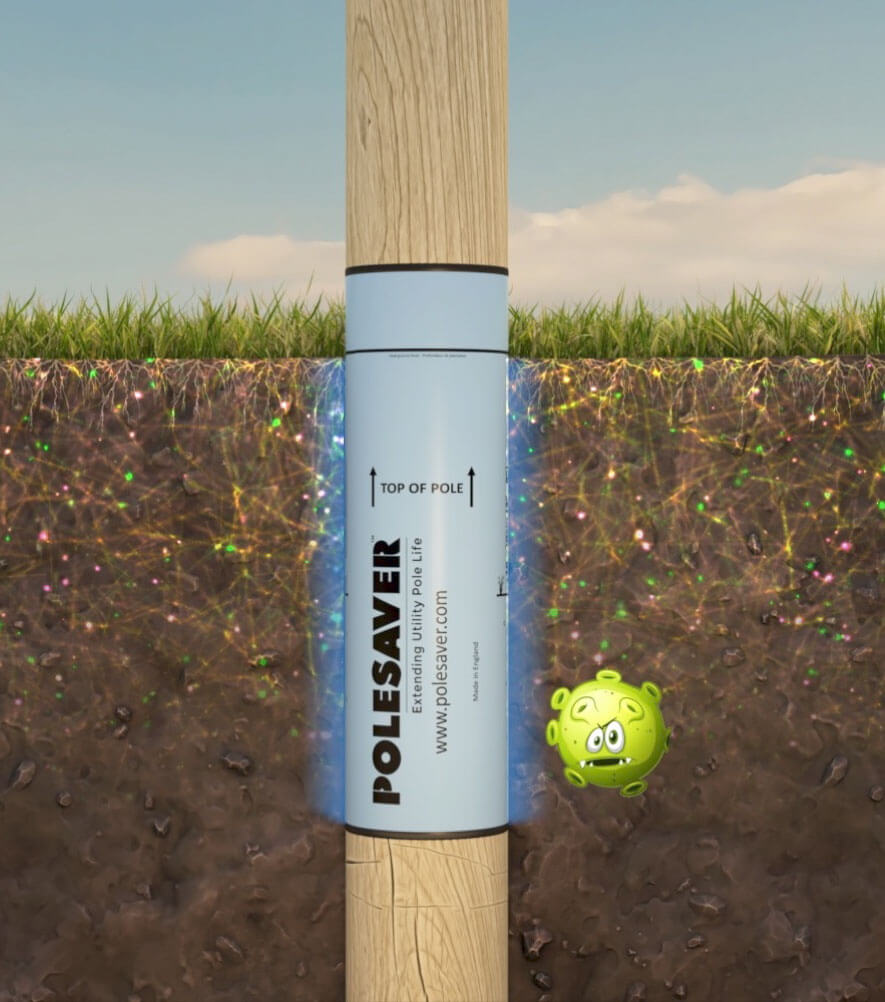 Polesaver-Solution-Image Polesaver prevents ground-line decay and extends the life of wooden utility poles, saving costs
